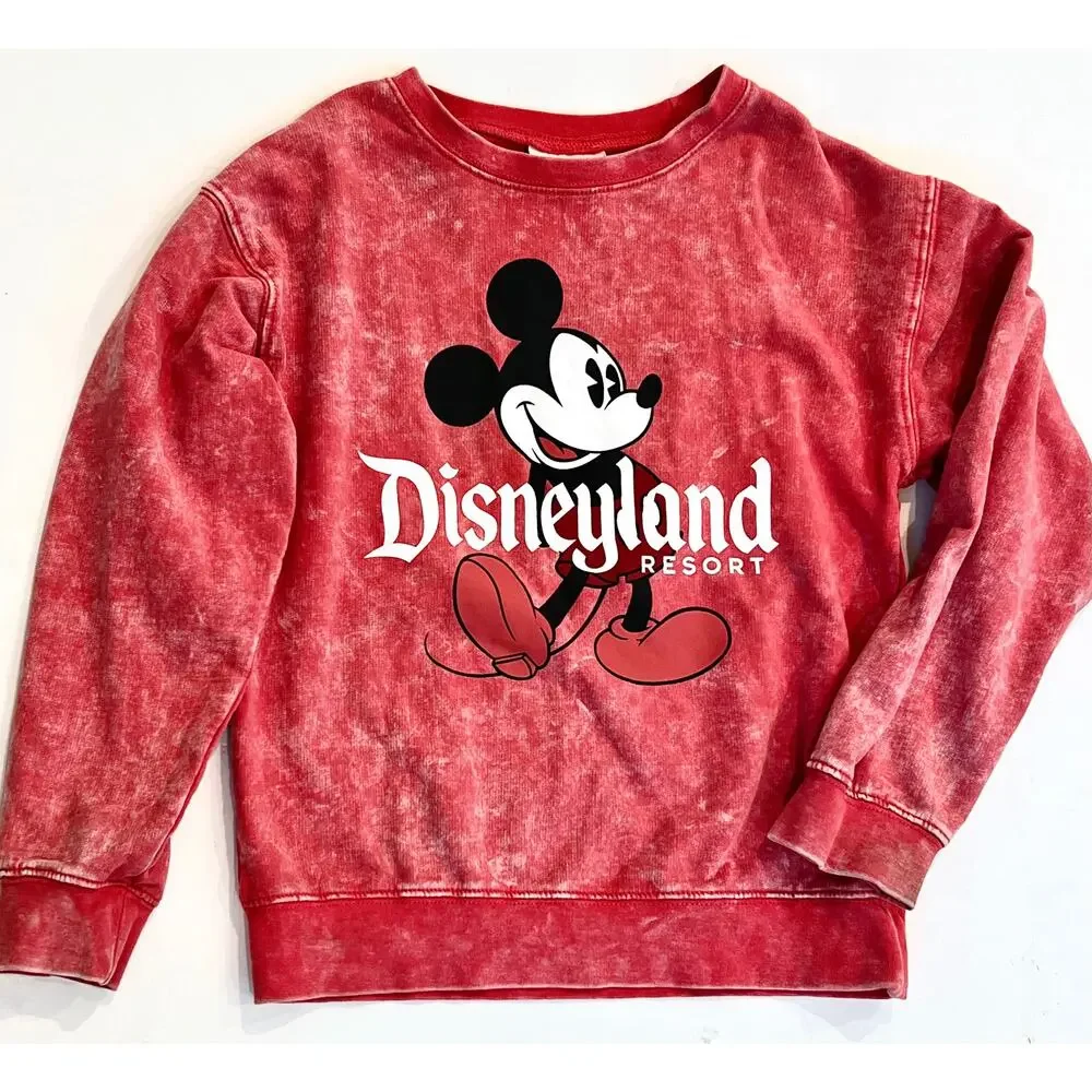 Disneyland Classic Mickey Red Mineral Wash Youth Medium Sweatshirt - Preowned